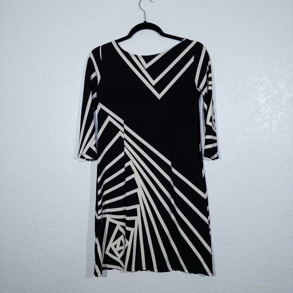 Forever Black & White Abstract Boatneck Shift Dress Petite Small - Picture 4 of 4